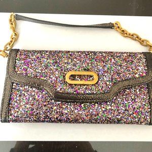 Multi-Color Jimmy Choo Clutch/Shoulder Evening Bag With Detachable Strap